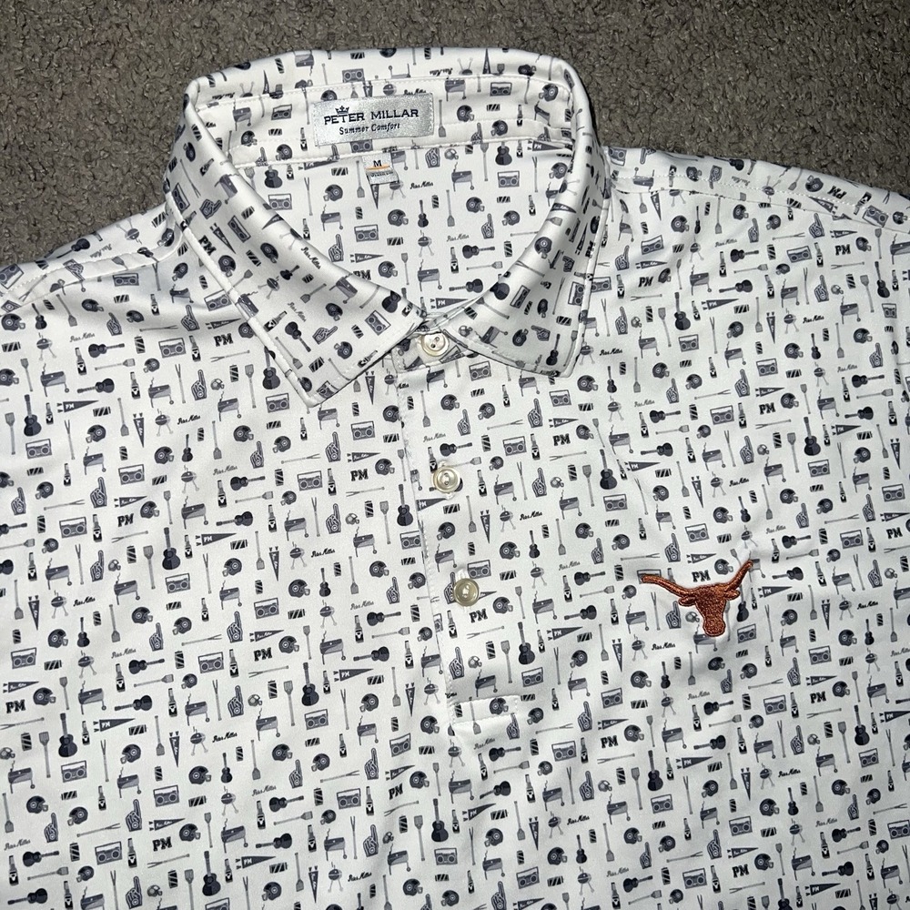 Peter Millar Polo Shirt Mens M Summer Comfort Texas Longhorns Tailgate Print
